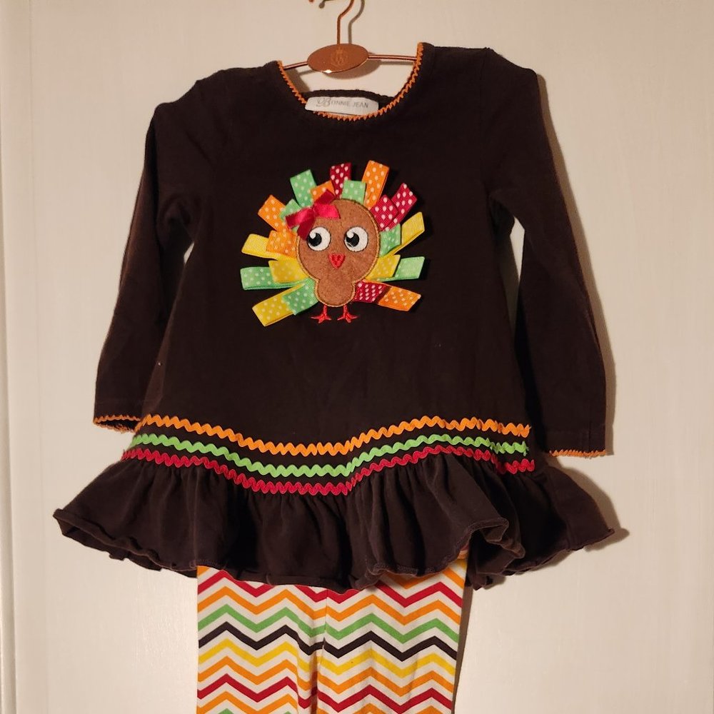 Thanksgiving Outfit by Bonnie Jean, Includes top, pants with turkey applique